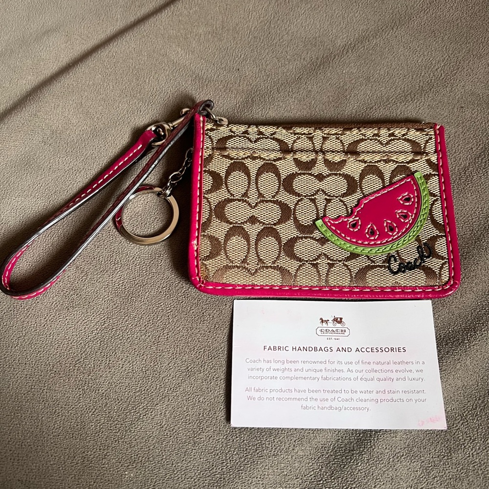 Coach Tan and Pink Wristlet with Watermelon Motif